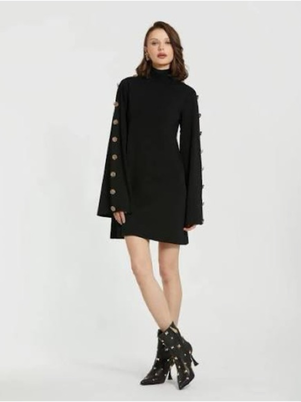 Mac Duggal K10023 NWT Turtle Neck Embellished Sleeve Knit Dress